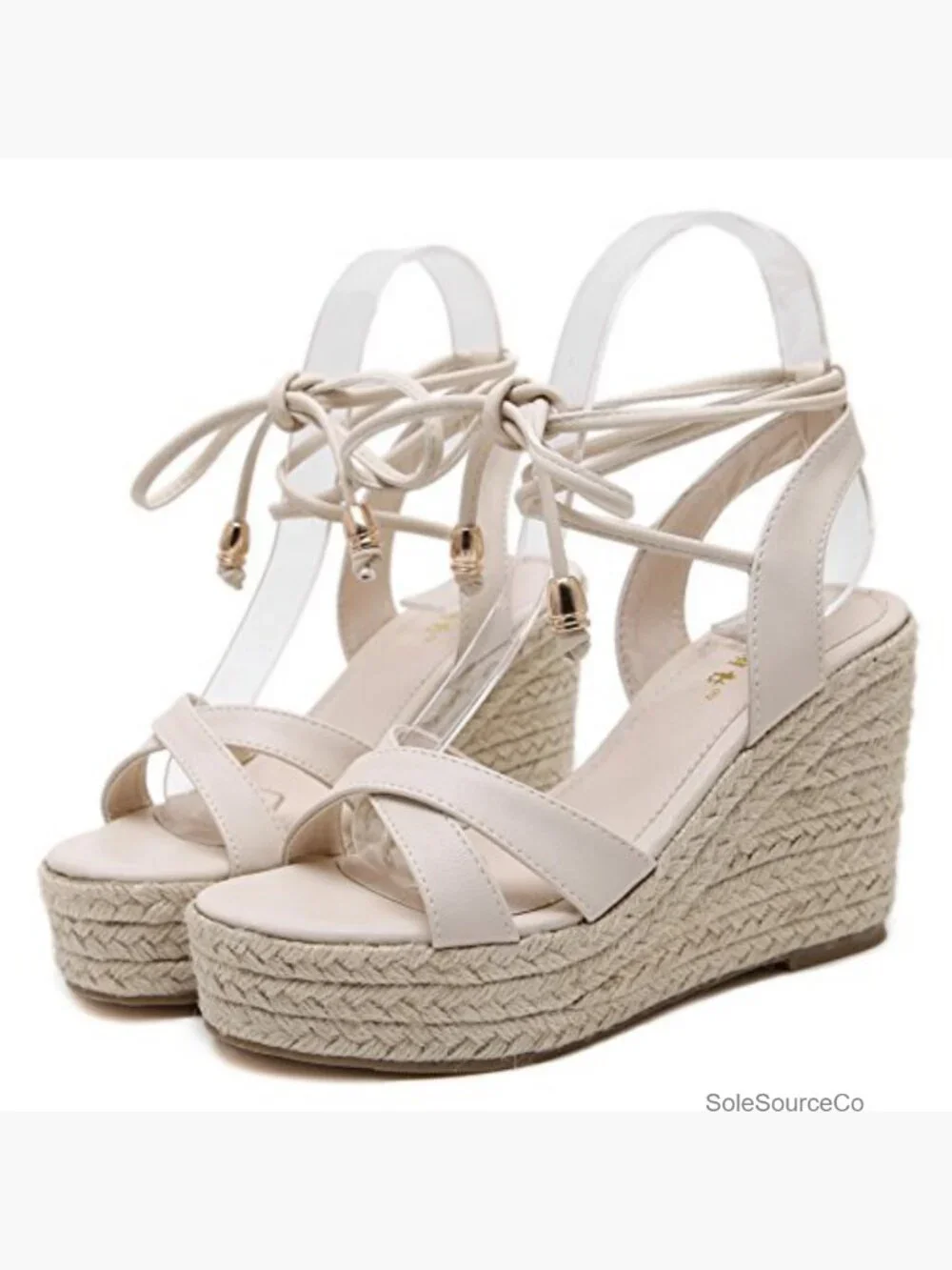 Jute-rope Wedge Heel Summer Sandals Lace Up Platforms